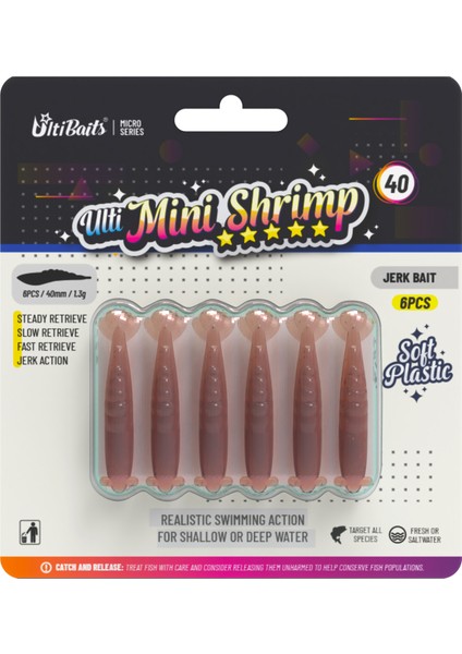 Ulti Baits Mini Shrimp 40, Silikon Karides 40MM 1.3gr 6 Adet