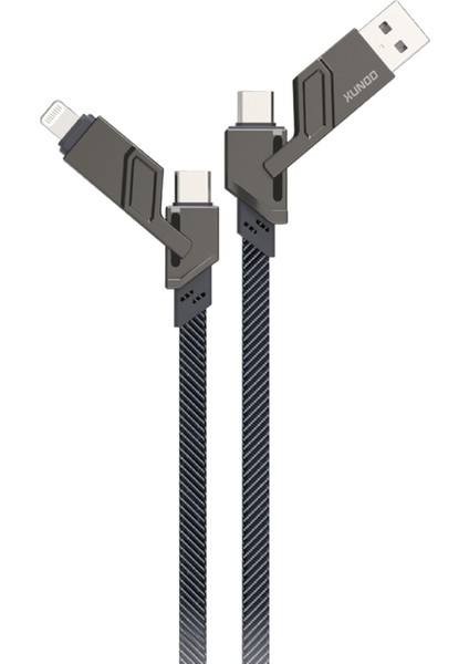 1,5 M Usb+Type-C+Ip+Mikro USB Şarj Kablosu Kablosu-Siyah (Yurt Dışından)