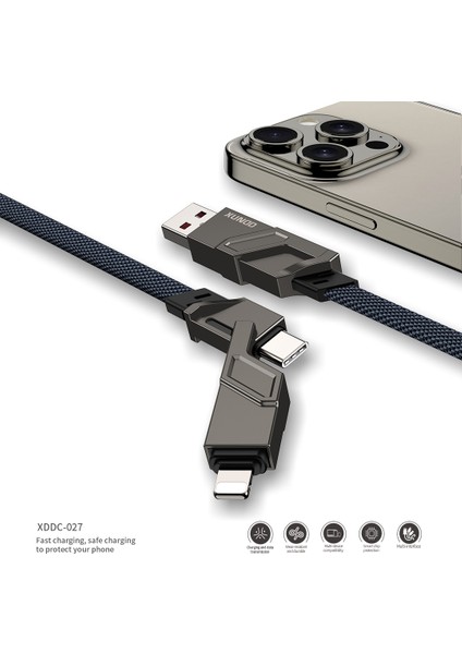 1,5 M Usb+Type-C+Ip+Mikro USB Şarj Kablosu Kablosu-Siyah (Yurt Dışından)