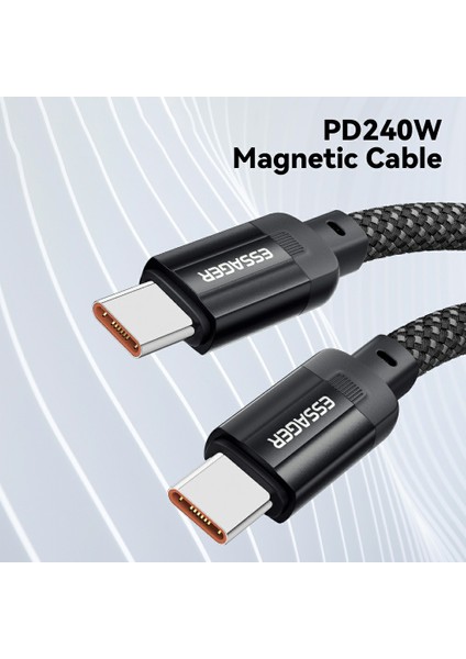 1m Manyetik Sarmal 100W USB C'den USB C'ye Kablo Örgülü Tip C Hızlı Şarj Kablosu (Yurt Dışından)