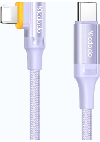 iPhone için 1,2 M Tip-C-Yıldırım Şarj Kablosu Dirsek Tasarımı Pd Hızlı Şarj Akıllı Şarj Tanımlama Naylon Örgülü Kablo-Mor (Yurt Dışından)