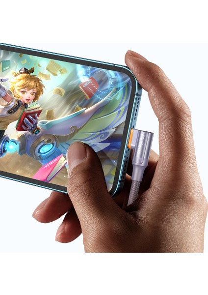 iPhone için 1,2 M Tip-C-Yıldırım Şarj Kablosu Dirsek Tasarımı Pd Hızlı Şarj Akıllı Şarj Tanımlama Naylon Örgülü Kablo-Mor (Yurt Dışından)