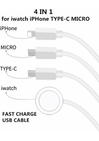 Apple Watch/telefon için 122 cm Usb'den Tip-C'ye/8 Pimli/mikro/kare Saat Kablosuz Şarj Aleti Ayırıcı Kablo, Kod Çözme Çipli-Beyaz (Yurt Dışından)
