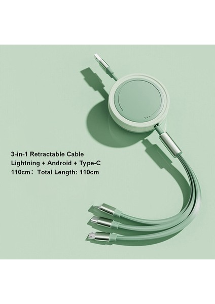 3'ü 1 Arada Tip-C/lightning/mikro USB Geri Çekilebilir Veri Kablosu 66W Hızlı Şarj Kablosu-Yeşil (Yurt Dışından) fiyatları