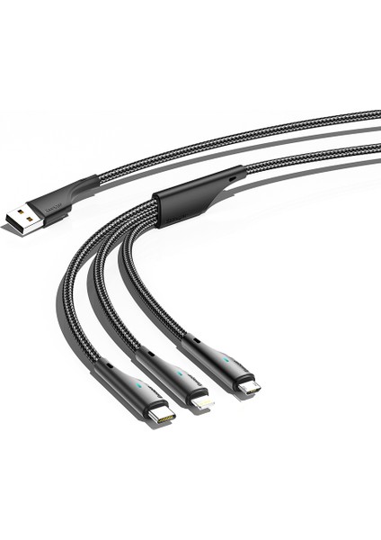 1,2 M 3'ü 1 Arada Şarj Kablosu 3A Usb'den Mikro Usb'ye, Type-C, Iphone, iPad Veri Kablosu için (Yurt Dışından)