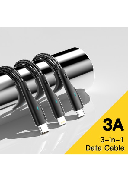 1,2 M 3'ü 1 Arada Şarj Kablosu 3A Usb'den Mikro Usb'ye, Type-C, Iphone, iPad Veri Kablosu için (Yurt Dışından)