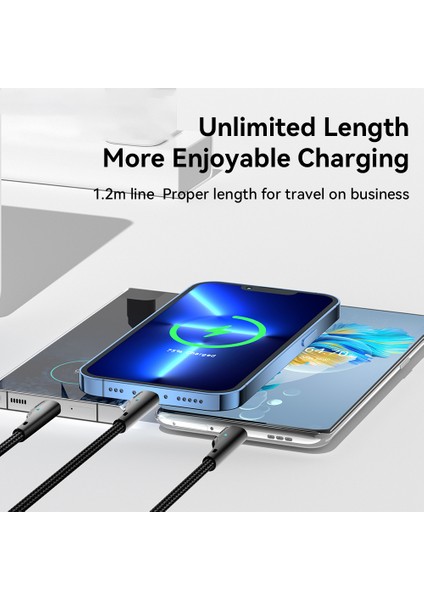 1,2 M 3'ü 1 Arada Şarj Kablosu 3A Usb'den Mikro Usb'ye, Type-C, Iphone, iPad Veri Kablosu için (Yurt Dışından)