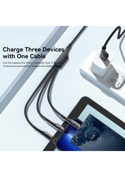 1,2 M 3'ü 1 Arada Şarj Kablosu 3A Usb'den Mikro Usb'ye, Type-C, Iphone, iPad Veri Kablosu için (Yurt Dışından)