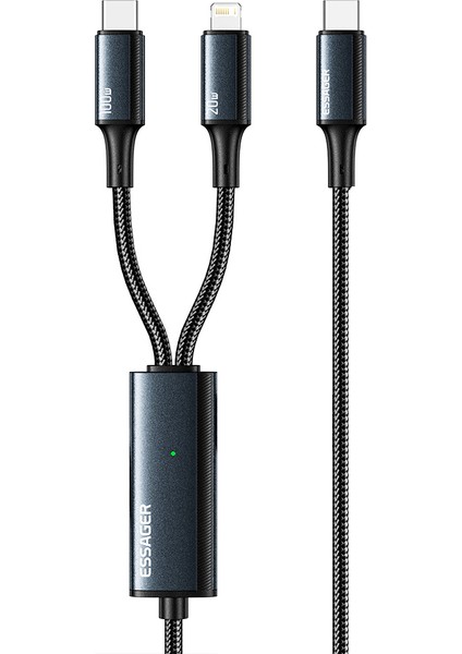 100W 2'si 1 Arada 1,2 M Hızlı Şarj Veri Kablosu Tip-C'den Tip-C'ye + Gösterge Işığı ile Ip Şarj Kablosu-Mavi (Yurt Dışından)