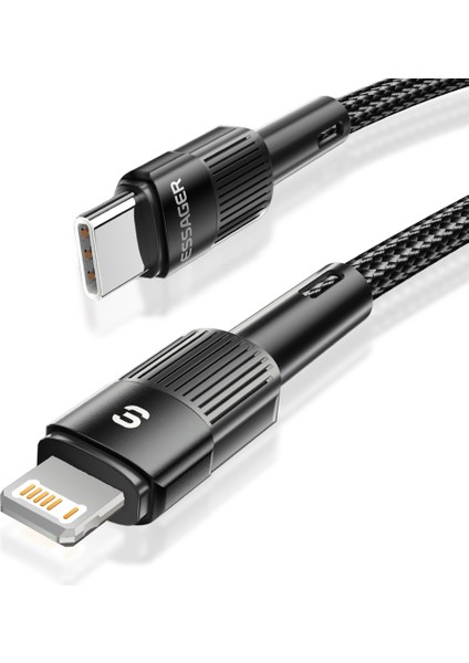 2m Pd 29W Naylon Tip-C-Ip Şarj Kablosu 3A Hızlı Şarj 480MBPS Veri Aktarım Kablosu-Siyah (Yurt Dışından)