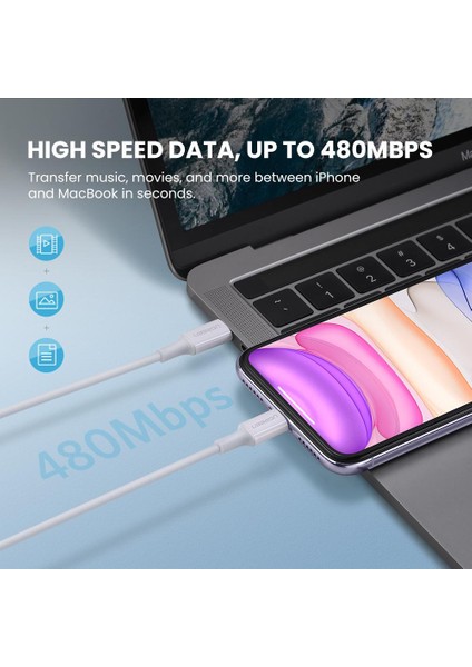 Iphone/ipad/ipod için 1m Mfı Sertifikalı Type-C'den Lightning'e 3A Pd Hızlı Şarj Kablosu 480MBPS Yüksek Hızlı Veri Kablosu (Yurt Dışından)