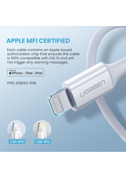 Iphone/ipad/ipod için 1m Mfı Sertifikalı Type-C'den Lightning'e 3A Pd Hızlı Şarj Kablosu 480MBPS Yüksek Hızlı Veri Kablosu (Yurt Dışından)