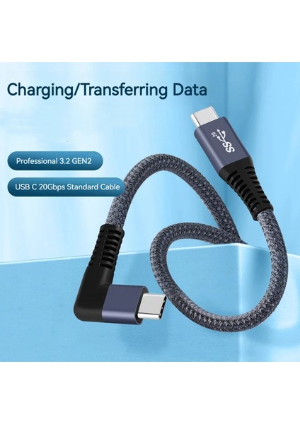 1 M Usb-C-Usb-C Veri Kablosu, Dik Açılı Type-C 100W Şarj Kablosu, 20 Gb/s, 4K 60Hz (Yurt Dışından)