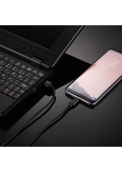 iPhone 15 Serisi için 2m Dokuma Doku Tip-C Samsung Note 8/s8/s8 Plus Vb. için USB Ters Çevrilebilir Telefon Kablosu-Siyah (Yurt Dışından)