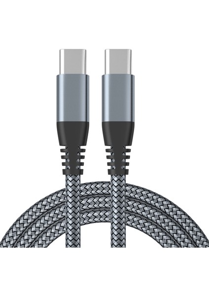 iPhone 15 Serisi için 2m Type-C-Type-C Pd 60W Şarj Kablosu Naylon Örgülü Usb2.0 Cep Telefonları, Tabletler, Dizüstü Bilgisayarlar için Şarj Veri Kablosu-Gri (Yurt Dışından)
