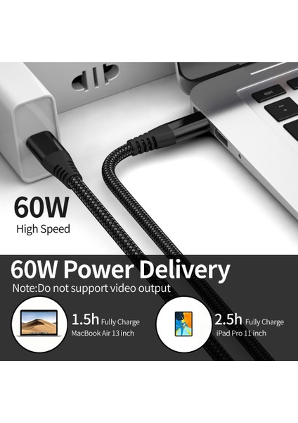 iPhone 15 Serisi için 2m Type-C-Type-C Pd 60W Şarj Kablosu Naylon Örgülü Usb2.0 Cep Telefonları, Tabletler, Dizüstü Bilgisayarlar için Şarj Veri Kablosu-Gri (Yurt Dışından)