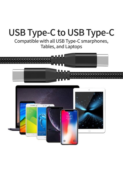 iPhone 15 Serisi için 2m Type-C-Type-C Pd 60W Şarj Kablosu Naylon Örgülü Usb2.0 Cep Telefonları, Tabletler, Dizüstü Bilgisayarlar için Şarj Veri Kablosu-Gri (Yurt Dışından)