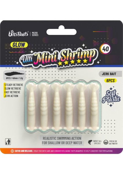 Ulti Baits Mini Shrimp 40, Silikon Karides 40MM 1.3gr 6 Adet