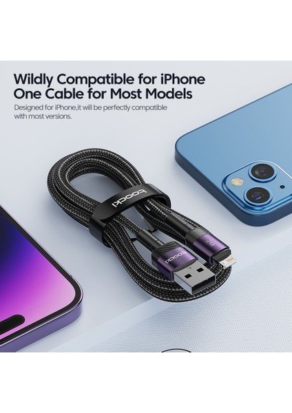 2m 2,4A Hızlı Şarjlı Usb'den Yıldırım Örgülü Veri Kablosuna-Siyah (Yurt Dışından)