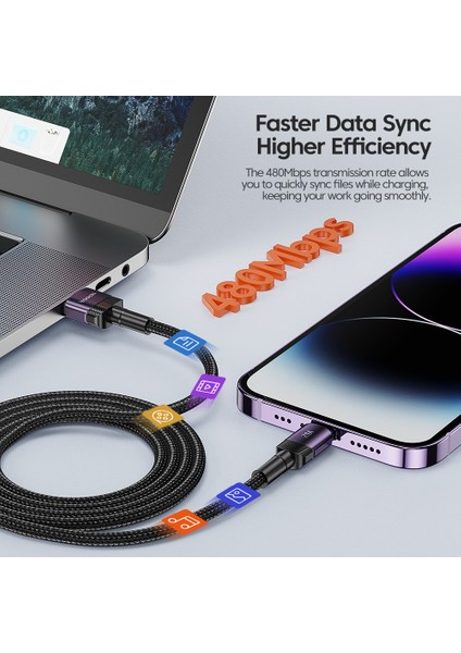 2m 2,4A Hızlı Şarjlı Usb'den Yıldırım Örgülü Veri Kablosuna-Siyah (Yurt Dışından)