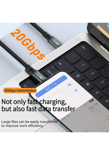 2m Usb3.2 20GBPS Type-C-Type-C Veri Kablosu 8k Senkronizasyon Ekranı 100W iPhone 15 Serisi için Şarj Kablosu (Yurt Dışından)