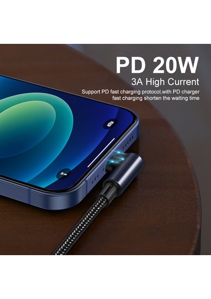 1m Type-C'den Dirsek Lightning Pd 20W 3A Telefon Hızlı Şarj Kablosu Naylon Örgülü Veri Kablosu-Siyah (Yurt Dışından) fiyatları