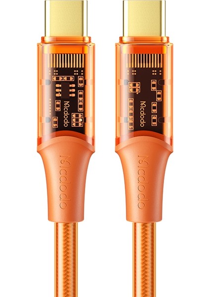 iPhone 15 Serisi için 1,2m Amber Serisi Şeffaf Type-C Veri Kablosu Pd 100W USB C Şarj Kablosu-Turuncu (Yurt Dışından)