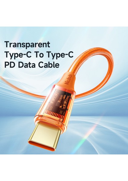 iPhone 15 Serisi için 1,2m Amber Serisi Şeffaf Type-C Veri Kablosu Pd 100W USB C Şarj Kablosu-Turuncu (Yurt Dışından)