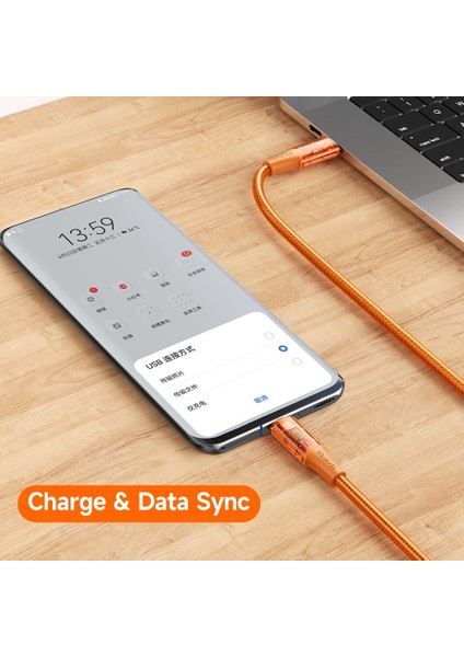 iPhone 15 Serisi için 1,2m Amber Serisi Şeffaf Type-C Veri Kablosu Pd 100W USB C Şarj Kablosu-Turuncu (Yurt Dışından)