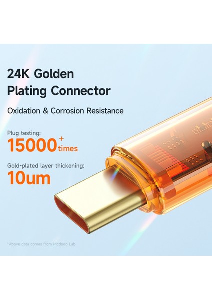 iPhone 15 Serisi için 1,2m Amber Serisi Şeffaf Type-C Veri Kablosu Pd 100W USB C Şarj Kablosu-Turuncu (Yurt Dışından)