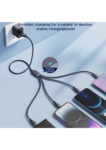 1,2 M Çok Kullanımlı Seri 4'ü 1 Arada Lightning*2+Tip-C+Mikro 3,5A Hızlı Şarj Veri Kablosu (Yurt Dışından)