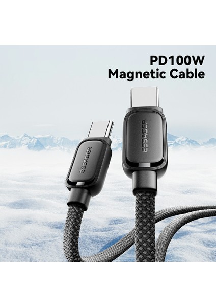 1m 100W Type-C'den Type-C'ye Şarj Kablosu Manyetik Örgülü Veri Kablosu (Yurt Dışından)