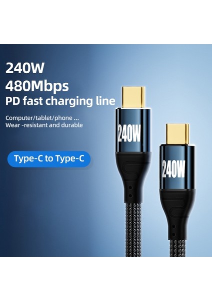 iPhone 15 Serisi için 2 M Usb-C Pd 240 W Hızlı Şarj Kablosu 480 Mbps Veri Iletim Hattı Naylon Örgülü Tip-C-Tip-C Kablo (Yurt Dışından)