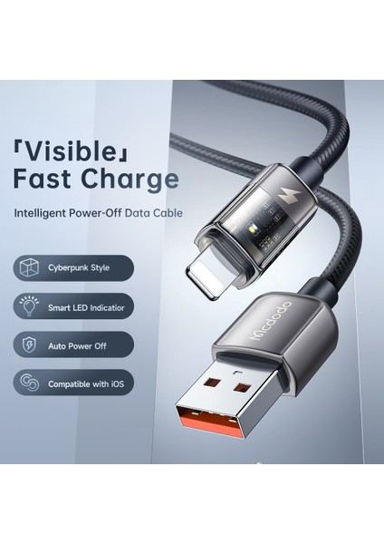 Mdd 1.2m Akıllı Usb'den Yıldırım Cep Telefonuna Şarj Kablosu Otomatik Bağlantı Kesme Güvenliği Hızlı Şarj Kablosu Veri Aktarım Hattı-Siyah (Yurt Dışından)