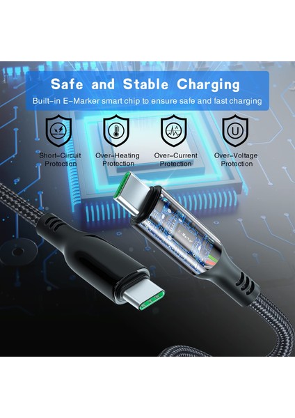iPhone 15 Serisi Için 1m USB Tip-C'den Tip-C'ye Pd 100W 5A LED Güç Ekranlı Hızlı Şarj Veri Kablosu (Yurt Dışından)