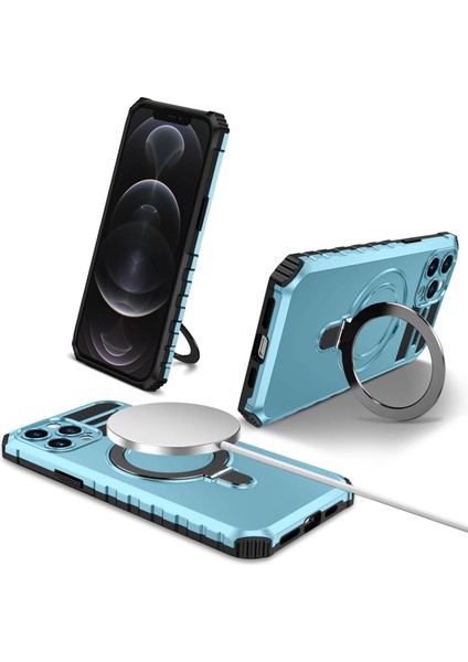 iPhone 12 Pro Max Için Manyetik Destekli Kılıf Pc+Tpu Telefon Kılıfı-Gök Mavisi (Yurt Dışından)