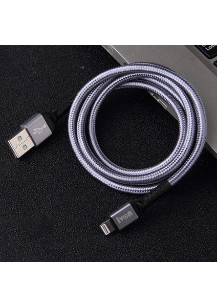 iPhone 2.1A Hızlı Şarj Aleti Veri Aktarım Kablosu için 1m Usb'den Yıldırıma 8 Pinli Şarj Kablosu Örgülü Tasarım-Gri (Yurt Dışından)
