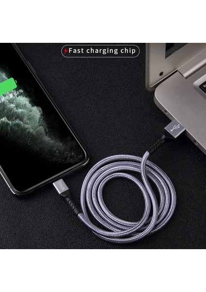 iPhone 2.1A Hızlı Şarj Aleti Veri Aktarım Kablosu için 1m Usb'den Yıldırıma 8 Pinli Şarj Kablosu Örgülü Tasarım-Gri (Yurt Dışından)