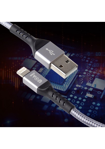 iPhone 2.1A Hızlı Şarj Aleti Veri Aktarım Kablosu için 1m Usb'den Yıldırıma 8 Pinli Şarj Kablosu Örgülü Tasarım-Gri (Yurt Dışından)