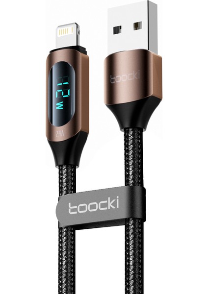 2,4A 1m Usb-A-Lightning Şarj Kablosu Dijital Ekran Örgülü Veri Kablosu-Kahverengi (Yurt Dışından)
