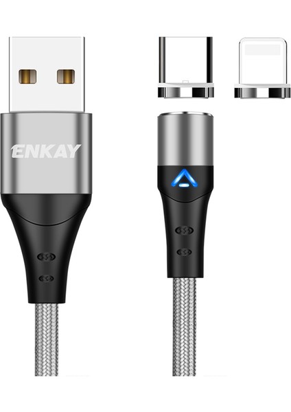 2m Manyetik Şarj Kablosu 2'si 1 Arada 3A Hızlı Şarj Usb'den 8 Pim'e + Type-C Veri Kablosu-Gümüş (Yurt Dışından)