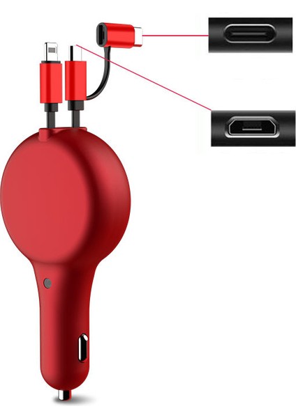 3'ü 1 Arada Teleskopik Araç Şarj Kablosu Pd+Qc3.0 Type-C Mikro USB Yıldırım Bağlantı Noktalı Hızlı Şarj Kablosu Kablosu-Kırmızı (Yurt Dışından)
