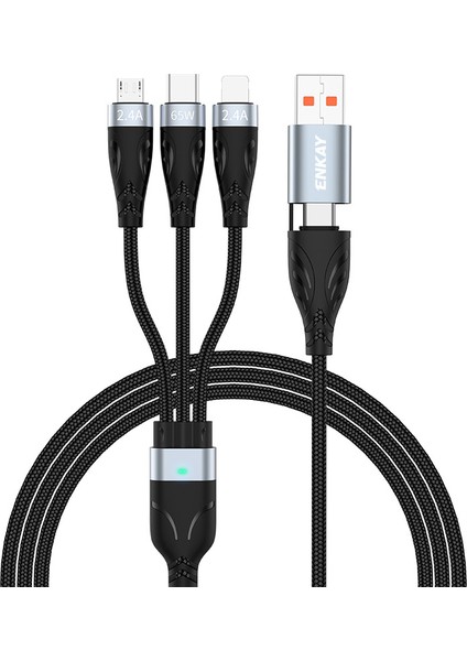 5'i 1 Arada 2 M 65 W Hızlı Şarj Kablosu Usb/type-C-Type-C/lightning/mikro USB Naylon Örgülü Şarj Kablosu ve Göstergesi (Yurt Dışından)