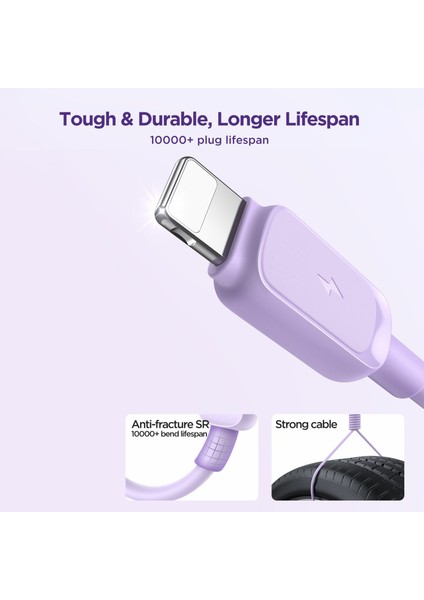 Çok Renkli Seri 1,2m 2,4A Hızlı Şarj Usb-A-Lightning Kablosu Tpe Veri Kablosu-Mor (Yurt Dışından)