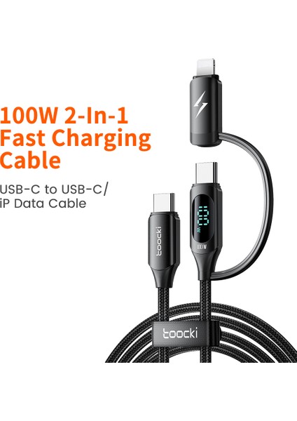 2'si 1 Arada Dijital Ekran Veri Kablosu Type-C-Type-C/ip, 100W Hızlı Şarj Kablosu, 1 Metre (Yurt Dışından)