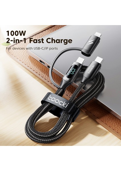 2'si 1 Arada Dijital Ekran Veri Kablosu Type-C-Type-C/ip, 100W Hızlı Şarj Kablosu, 1 Metre (Yurt Dışından)
