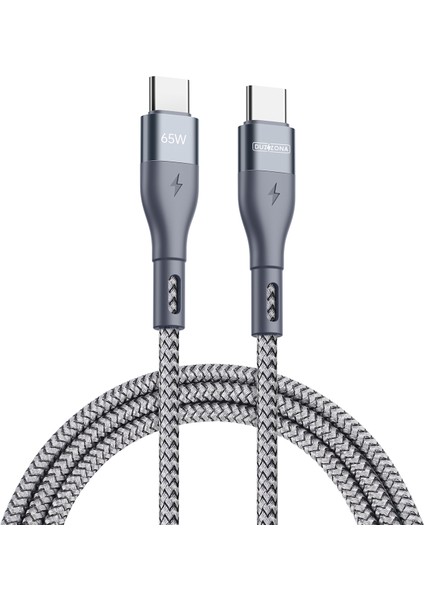 iPhone 15 Serisi Için 2m Pd 65W Usb-C-Usb-C Hızlı Şarj Kablosu Naylon Örgülü Veri Kablosu-Gri (Yurt Dışından)