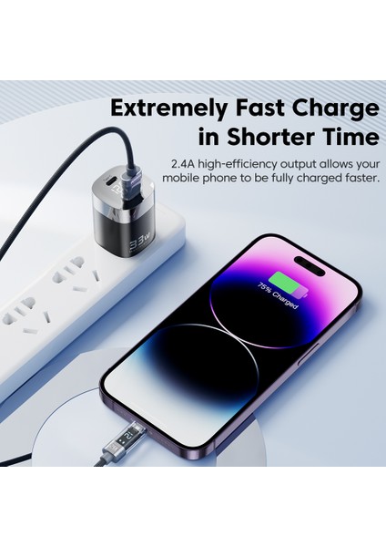 1m 2,4A Dijital Ekranlı Usb'den Lightning'e Kablo Veri Kablosu-Mavi (Yurt Dışından)