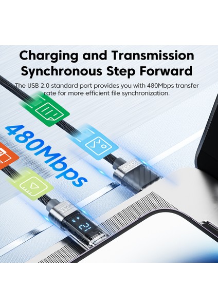 1m 2,4A Dijital Ekranlı Usb'den Lightning'e Kablo Veri Kablosu-Mavi (Yurt Dışından)