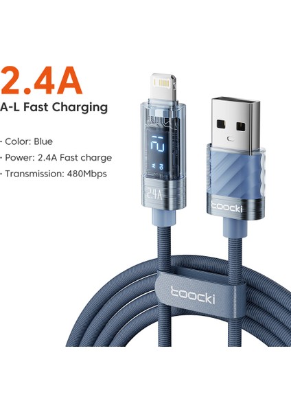1m 2,4A Dijital Ekranlı Usb'den Lightning'e Kablo Veri Kablosu-Mavi (Yurt Dışından)